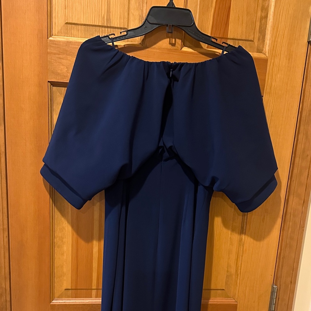 Badgley Mischka Navy Evening Gown Size 10 NWT Maxi Drapes Formal Maxi Dress - Picture 6 of 9